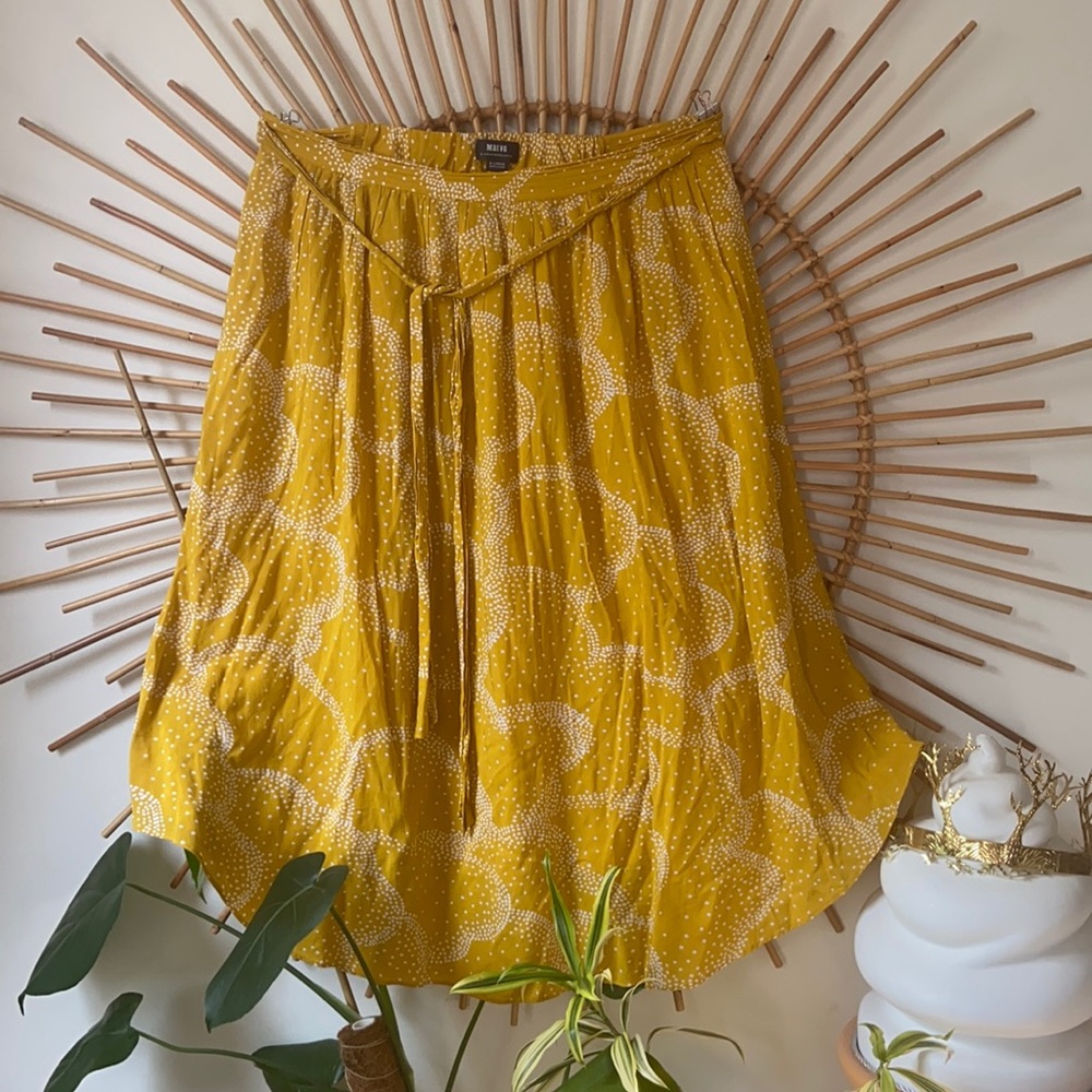 Maeve XL yellow and white print midi skirt
